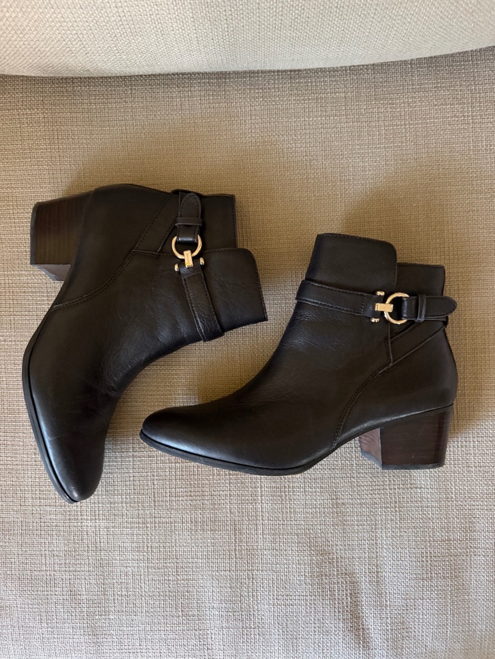Coach Paulina leather booties in dark chocolate brown